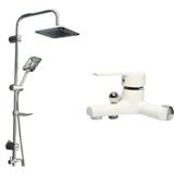 Banyo Duş Seti, Pirinç Batarya ve Yağmurlama Robot Başlık, 2'li Set, 2 Yıl Garantili (Beyaz(labirent))