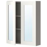 Banyo Duvar Dolabı, Beyaz-Gri, 60X15X75 Cm, 2 Ayna Kapaklı