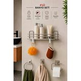 Banyo Düzenleyici Set 4 Parça Yapışkanlı Şampuanlık Tuvalet Kağıtlığı Havluluk Askı Tss-01 Krom