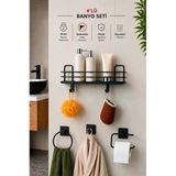 Banyo Düzenleyici Set 4 Parça Yapışkanlı Şampuanlık Tuvalet Kağıtlığı Havluluk Askı Tss-01 Siyah