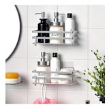 Banyo Düzenleyici Yapışkanlı Metal Banyo Rafı İkili Duş Rafı Organizer Şampuanlık Krom-GNRL281