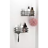 Banyo Düzenleyici Yapışkanlı Metal Banyo Rafı İkili Duş Rafı Organizer Şampuanlık Mat Siyah-GNRL282
