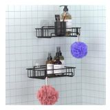 Banyo Düzenleyici Yapışkanlı Metal Banyo ve Dolap Rafı İkili Duş Rafı Organizer Şampuanlık Mat siyah-GNRL242