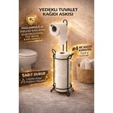 Banyo Düzenleyici Yedekli Ayaklı Tuvalet Kağıtlığı, Wc Kağıtlık Askısı Organizeri Askılığı - Siyah