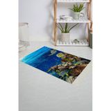 Banyo Halısı Dijital Baskılı Banyo Paspası 50x80 Polyester Kaymaz Tabanlı Duş Paspası Aquarium Beyaz - Siyah