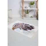 Banyo Halısı Dijital Baskılı Banyo Paspası 50x80 Polyester Kaymaz Tabanlı Duş Paspası Eagle Beyaz - Siyah