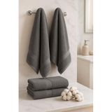 Banyo Havlusu Seti,%100 Pamuk, 70x140 cm + 50x90 Cm, 4'lü, Düz Desen, Yüksek Su Emici (Antrasit-Antrasit)
