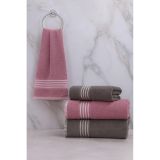 Banyo Havlusu Seti,%100 Pamuk, 70x140 cm + 50x90 Cm, 4'lü, Düz Desen, Yüksek Su Emici (Antrasit-Mürdüm)