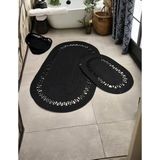 Banyo İçin Moderin Paspas Seti 4'lü Takım Jüt Klozet Önü Hasır Lavoba Önü Paspas Havlu Sepeti Orta Boy Organizer Sepetli Takım (SİYAH, 45 X 70 CM, 60 X 100 CM)