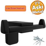 Banyo Lavabo Çatal 2'li Metal Sağlam Aparat Siyah Askılık Bornoz Havlu Asma Askı Vidalı