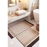 Banyo Paspası 2’li Set Yıkanabilir Dokuma Yüzey Kaymaz Taban Klozet Takımı Banyo Halısı Paspas - Kahverengi