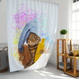 Banyo Perdesi 1x180x200 Tek Kanat Duş Perdesi Halka Hediyeli Duşakabin Perdesi Shower Cat