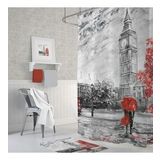 Banyo Perdesi Bigben Londra Desenli Baskılı Solmaz Su Geçirmez Duş Perdesi 12 C Halka Hediye 180x200