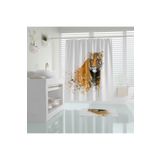 Banyo Perdesi Kaplan Desen Banyo Perdesi Tek Kanat 180x200 cm Duş Perdesi 12 C-Halka Hediye
