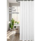 Banyo Perdesi - Su Geçirmez - Duş Duşakabin Perde - 12 Kancalı - 180x180 Cm - Kendinden Delikli Kolay Takılan Kanca Beyaz