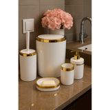 Banyo Seti 5'li,Akrilik-ÇöpKovası,WC Fırçalık,Sıvı Sabunluk,Diş Fırçalık,El Sabunluk,Gold Renk Detay