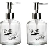 Banyo Seti Cam Sıvı Sabunluk 2 Adet,El Sabunu Yazılı 300ml 7,6x15,5cm