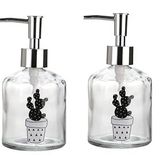 Banyo Seti Cam Sıvı Sabunluk 2 Adet,Kaktüs 2 Desen 300ml 7,6x15,5cm