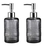 Banyo Seti Cam Sıvı Sabunluk 2 Adet,Kristal Desenli Gri 300ml 6,8x17,6cm