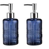Banyo Seti Cam Sıvı Sabunluk 2 Adet,Kristal Desenli Mavi 300ml 6,8x17,6cm