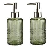 Banyo Seti Cam Sıvı Sabunluk 2 Adet,Kristal Desenli Yeşil 300ml 6,8x17,6cm