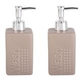 Banyo Seti Seramik Sıvı Sabunluk 2 Adet Bej Modern 7x7x17cm 300ml