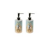 Banyo Seti Seramik Sıvı Sabunluk 2 Adet Romantik Yeşil Model 7x7x18cm 320ml