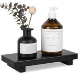 Banyo Tezgahı Düzenleyici Ahşap Kaide Standı Çiftlik Evi Dekoratif Tepsi Mutfak Dekoru için Sabunluk, Büyük 25,4 cm x 11,4 cm - Siyah