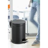 Banyo Tuvalet Balkon Mutfak, Siyah Renkli Pedallı Metal Çöp Kovası 3 litre