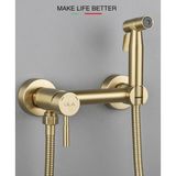 Banyo Tuvalet Bide Basınçlı Püskürtücü Taharet Musluğu Çift Su Girişli Mat Gold Ithal 7 Yıl Garanti