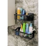 Banyo Yapışkanlı Banyo Rafı, 2'li Banyo Düzenleyici, Duş Rafı Organizer Şampuanlık, Plastik siyah