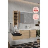 Banyo Zakkum 120 Cm Demonte Lavabolu Banyo Dolabı Dolaplı Aynalı Üst Dolap Havluluk Lefkas Meşe