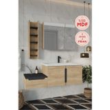 Banyo Zakkum 120 Cm Demonte Lavabolu Banyo Dolabı Dolaplı Aynalı Üst Dolap Havluluk
