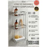 Banyom Home Krom Paslanmaz Çelik SUS304 Kalite Taci 3'lü Şampuanlık Banyo Rafı Krom Renk