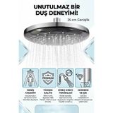 banyonatural 25 cm Antrasit Tepe Duş Başlığı - Kireç Kırıcılı, 360° Dönebilen Yağmur Etkili Modern Duş Başlığı