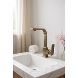 banyosepeti Antik Gold Lavabo Bataryası Yüksek Model 360 Derece Dönebilen Eskitme Gold Kare Lavabo Armatür
