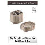 #BanyoSeti Setüstü Diş Fırçalık Sabunluk Plastik Bej Banyo Düzenleyici Organizer Diş Macunluk Aksesu