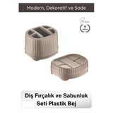 #Banyoseti Setüstü Diş Fırçalık Sabunluk Plastik Bej Banyo Düzenleyici Organizer Diş Macunluk Aksesuar Seti Modern Minim