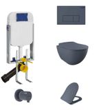 Banyovit Creavit Gömme Rezervuar Creavit Free Rim-Off Kanalsız Asma Klozet Basalt Mat FE322-00BM00E-0000 Tam Takım Set
