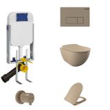 Banyovit Creavit Gömme Rezervuar Creavit Free Rim-Off Kanalsız Asma Klozet Cappuciono Mat FE322-00CM00E-0000 Tam Takım Set