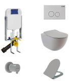 Banyovit Creavit Gömme Rezervuar Creavit Free Rim-Off Kanalsız Asma Klozet Cool Grey Mat FE322-00CG00E-0000 Tam Takım Set