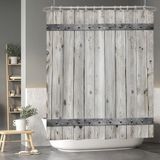Baocicco Gri Ahşap Ahır Kapısı Duş Perdesi Rustik Çiftlik Evi Retro Kırsal Kapı Mutlu Şükran Günü Paskalya Duş Perdeleri Küvetler için Set Banyo Su Geçirmez Kancalı Kumaş 150 x 182 cm