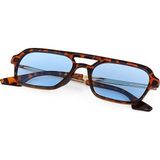 Bappir Leopard Çerçeve Mavi Lens Retro Tasarım Pilot Model Erkek Güneş Gözlüğü - 01-Siyah