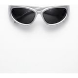 Bappir Zayra Gri Çerçeve Dar Oval Cat-Eye Güneş Gözlüğü – Siyah Lens – UV400 – Parlak Plastik - 01-Siyah