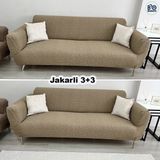 BAQDO Jakarlı 3+3 Koltuk Örtüsü Kaliteli, Lastikli, Esnek, Streç, Çekyat, Kanepe Kılıfı Yıkanabilir 33 - 180 x 230 cm - Vizon