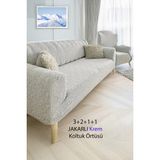 Baqdo Jakarlı Çubuk, Düz Desen 3+2+1+1 Lastikli Koltuk ,kanepe ,çekyat Örtüsü ,kılıfı Esnekli 3211 Takımı - 180 x 230 cm - Krem