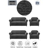 Baqdo Jakarlı Düz Desen Koltuk Örtüsü 3+3+1+1 Takımı Lastikli Esnek Yıkanabilir Çekyat Kanepe Kılıfı. - 180 x 230 cm - Antrasit