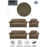 Baqdo Jakarlı Düz Desen Koltuk Örtüsü 3+3+1+1 Takımı Lastikli Esnek Yıkanabilir Çekyat Kanepe Kılıfı. - 180 x 230 cm - Kahve