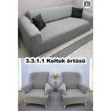 Baqdo Jakarli Koltuk Örtüsü 3+3+1+1 Takımı Lastikli Esnek Yıkanabilir Çekyat Kanepe Kılıfı Açık gri - 180 x 225 cm