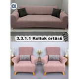 Baqdo Jakarli Koltuk Örtüsü 3+3+1+1 Takımı Lastikli Esnek Yıkanabilir Çekyat Kanepe Kılıfı pembe renk - 180 x 225 cm - Pudra